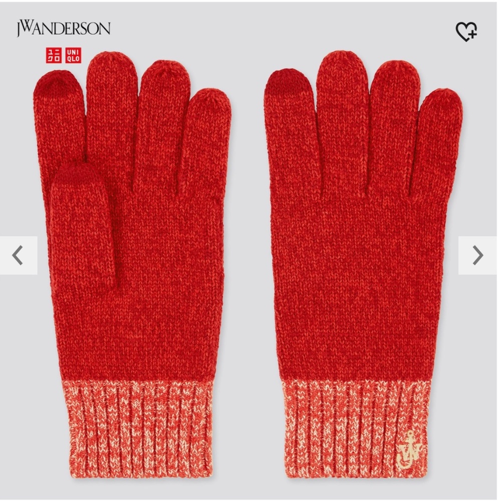 JW Anderson Uniqlo Heattech red wool blend gloves NWT